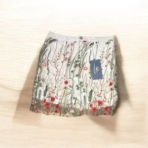 Hydraulic Floral Embroidered Skirt - Multicolor